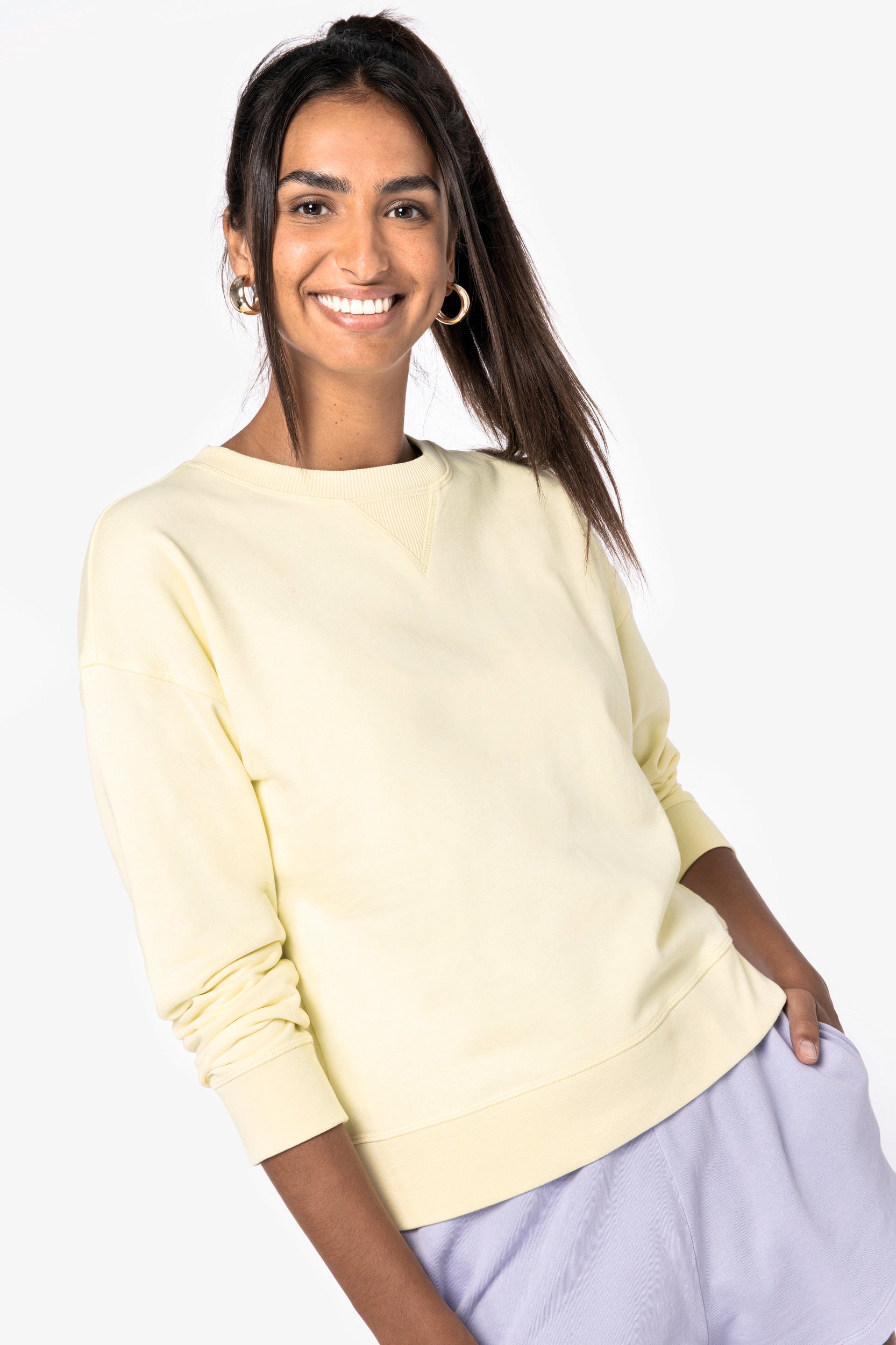 Sweat col rond manches longues bleu clair femme | La Halle Sweat col rond manches longues bleu clair femme | La Halle